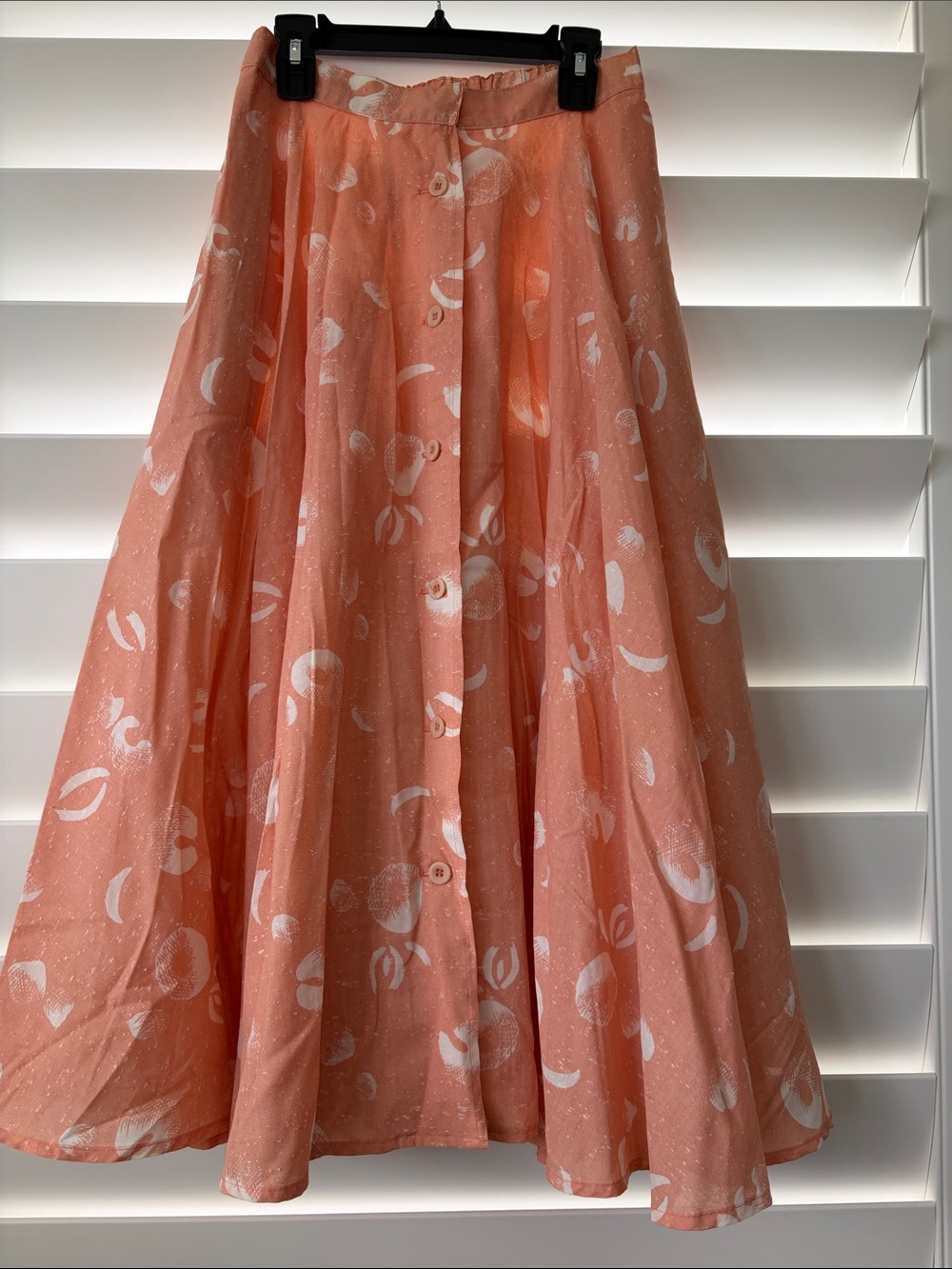 Beautiful Vintage Homemade Coral Print Button-Front Midi Skirt